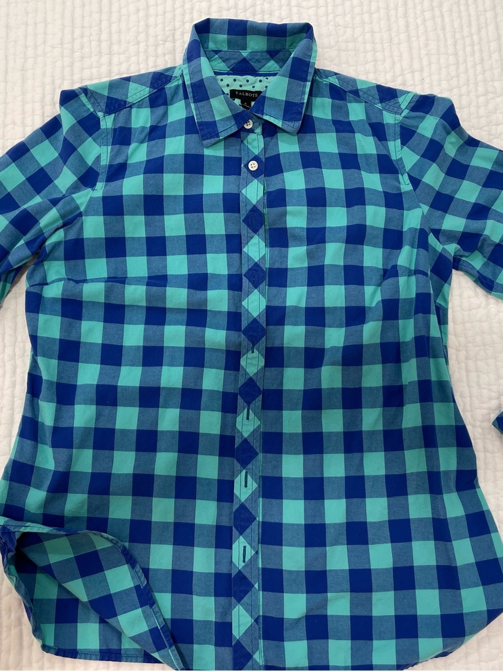 Talbots Blue and Teal Checked Button-Down Shirt